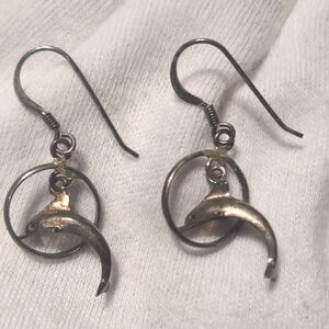 Tarnished Silver 925 Dolphin Earrings